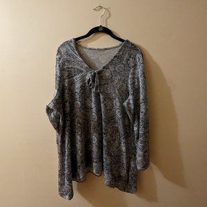 Blue and White Long Sleeve Paisley Design Tunic | Avenue | Size 18/20